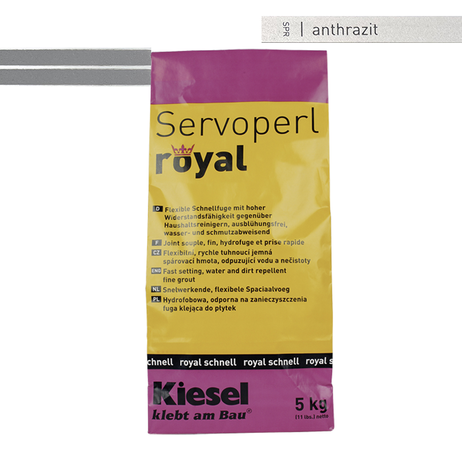 Flisefuger – fugemørtel i antracit til gulvfliser, vægfliser og mosaikfliser – Kiesel Servoperl Royal 5 kg