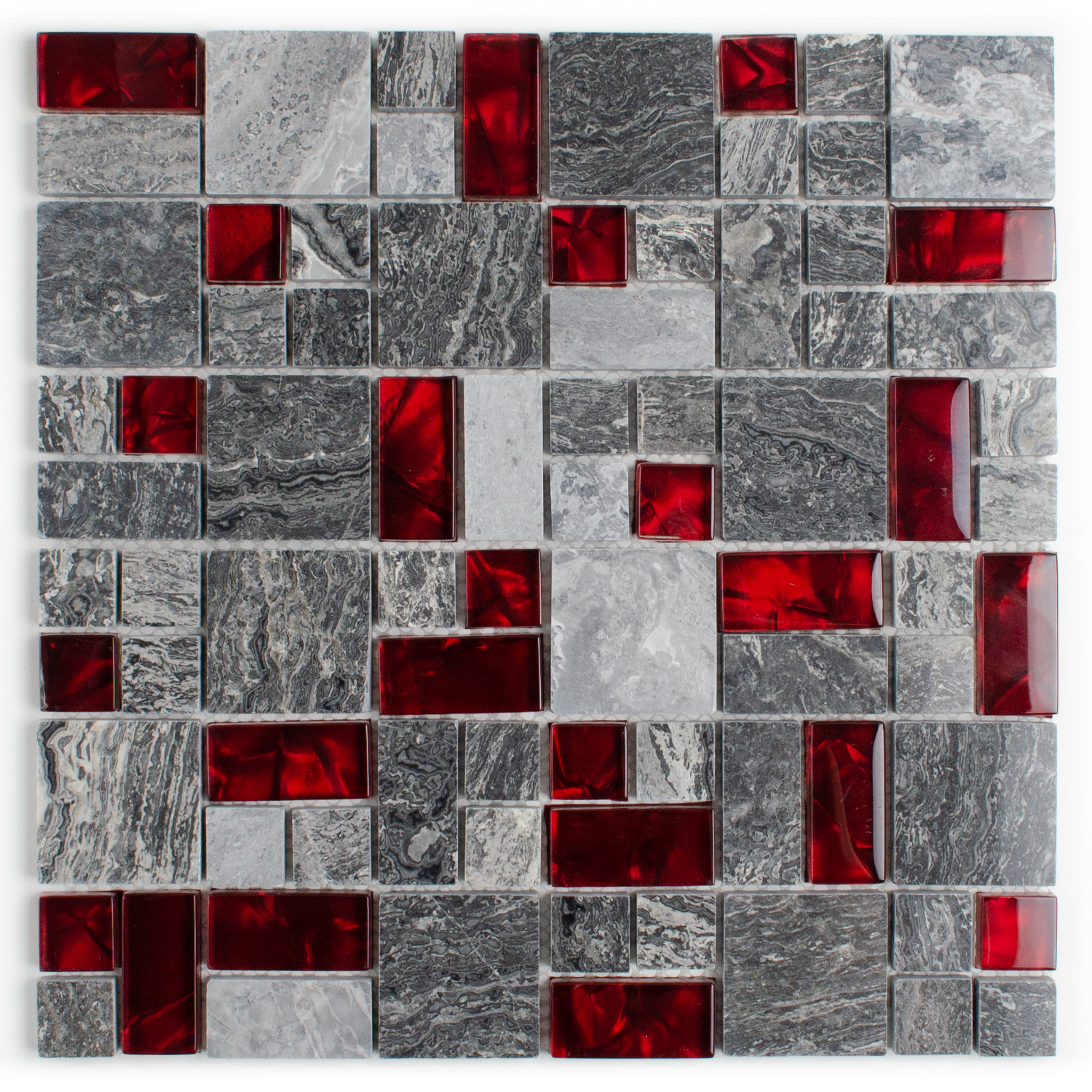 Glasmosaik Rød Naturstensmosaik Abigal Stone Mix