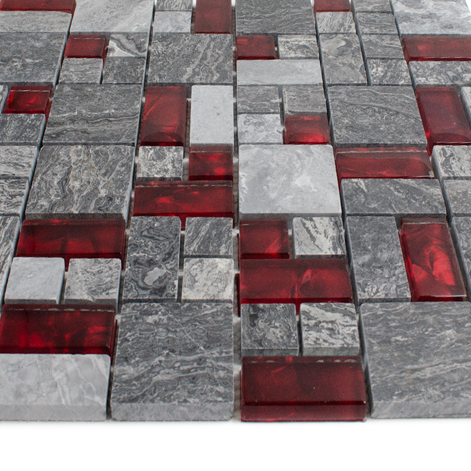Glasmosaik Rød Naturstensmosaik Abigal Stone Mix