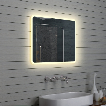 Design LED belysning varmt hvidt lys Badeværelsesspejl 80x60cm