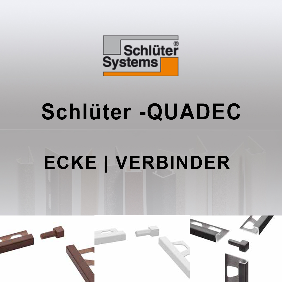 Udvendigt hjørne og indvendigt hjørne 60 mm til fliseskinneforbinder fliseprofil Schlüter Schiene Quadec