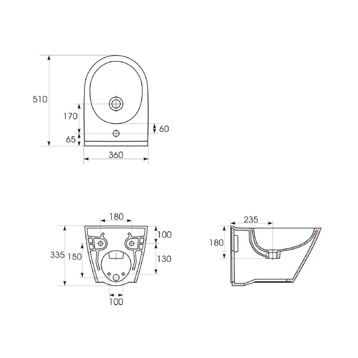 Bidet Danpasar Wandhängend Keramik Wand-Bidet rechteckig Weiß-BEN10096