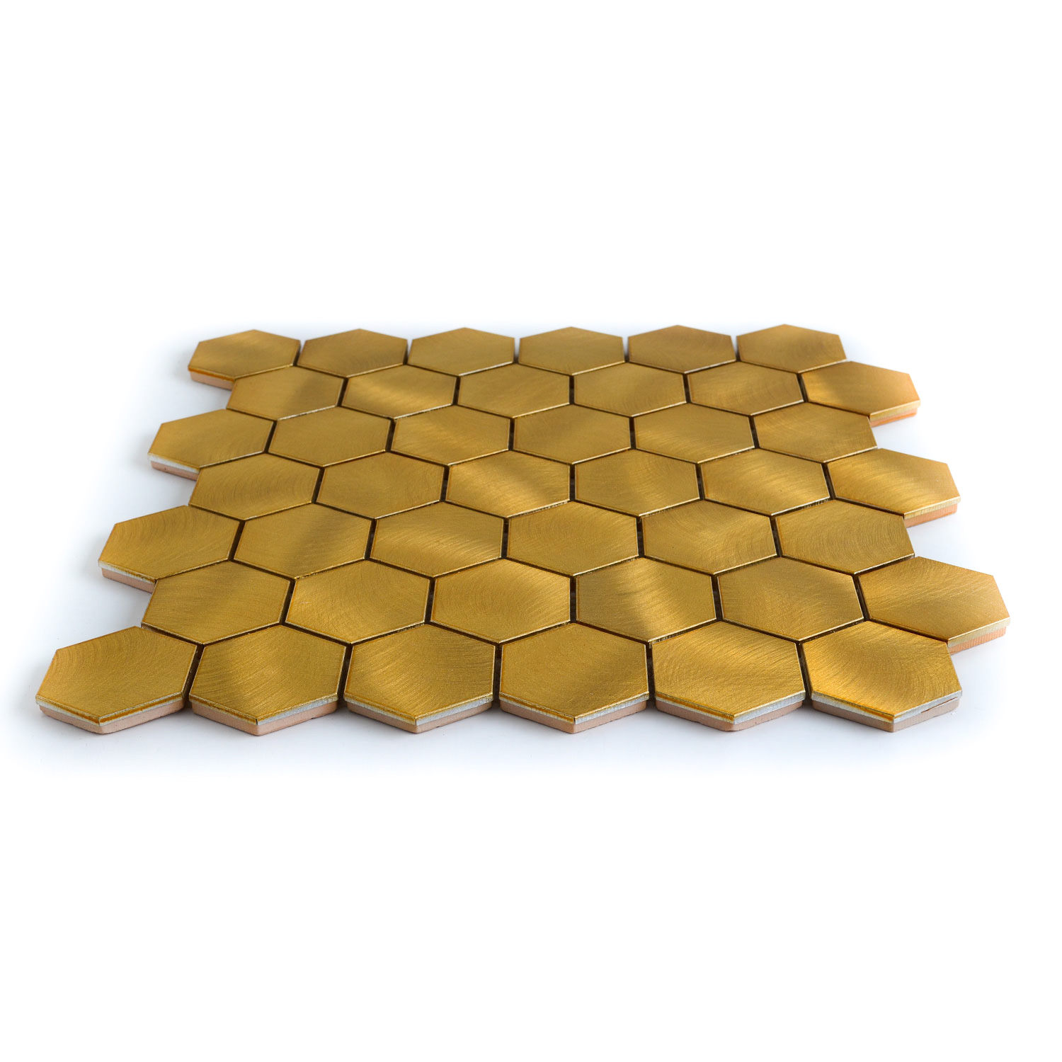 Sekskantede mosaikfliser guld Marcia børstet