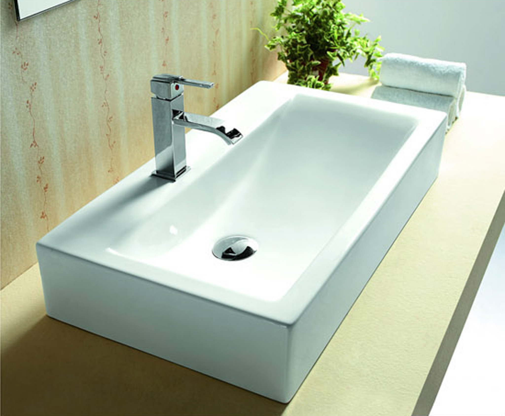 Håndvask Firkantet keramisk håndvask med bordplade 66 x 37 x 12,5 cm