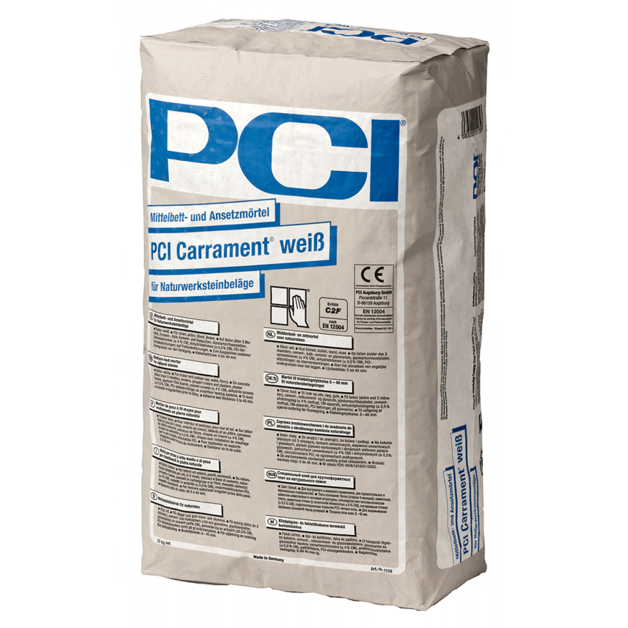 PCI fliseklæber Carrament hvid til belægninger af natursten og porcelænsstentøj 25 kg