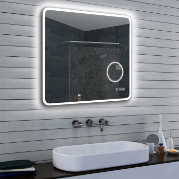 LED koldt/varmt hvidt lysspejl med kosmetikspejl, dæmpbart 80x70x3cm